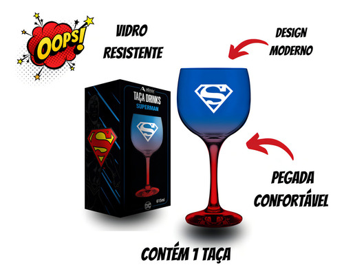 Taça Gin/drinks Dc Comics Vidro Presentes Produto Licenciado Cor Superman