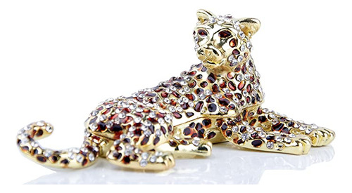 24k Oro Leopardo Joyería Cajas De Baratijas Con Bisagras P.