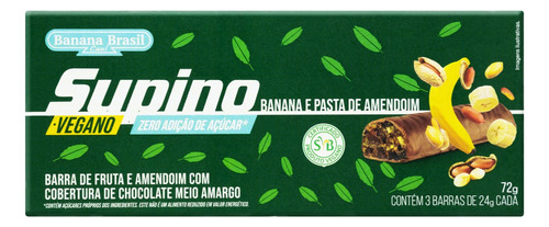 Pack Barra de Frutas Banana e Pasta de Amendoim Cobertura Chocolate Meio Amargo Supino Caixa 72g 3 Unidades