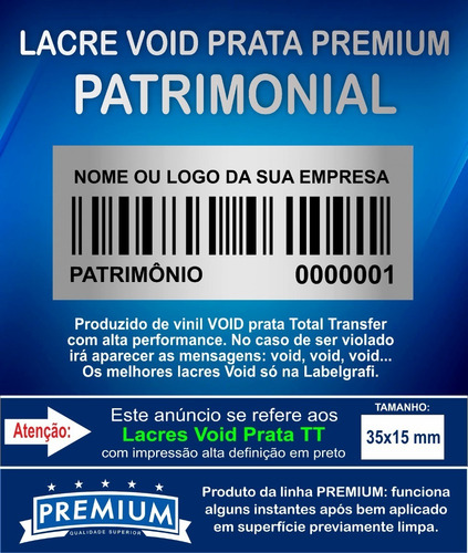 Etiqueta Inventário Patrimonial Void Prata 35x15 Mm 200 Unid
