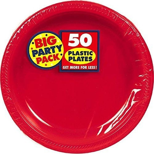 Pack Grande Para Fiestas Platos De Plástico Rojo, 50