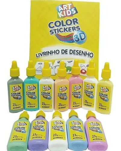 2x Adesivos 3d Color Stickers Artkids C/ 12 Potes Crie O Seu