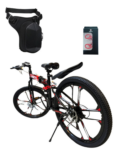 Bicicleta Plegable De Montaña 21 V, Rodada 26 Con Mariconera Rojo Grande