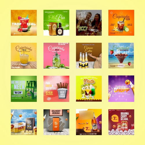 Pack Canva 130 Artes Templates Bebidas Bares Design Editável