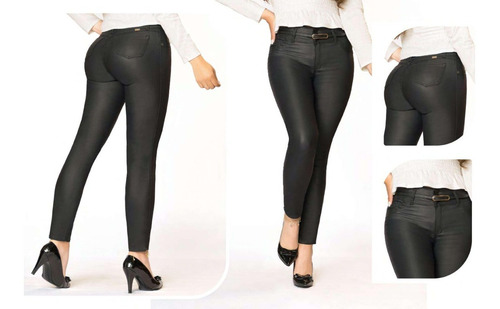 Imagen 1 de 1 de Pantalón Dama Efecto Cuero Gran Jeans Bota Tubo