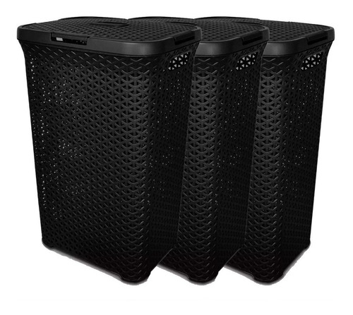 Canasto Cesto Para Ropa Sucia Baño Plastico Rattan Grande X3 Colombraro