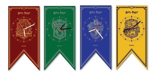 Reloj De Pared Banderin Harry Potter Gryffindor Hufflepuff Slytherin Ravenclaw J. K. Rowling Decoracion