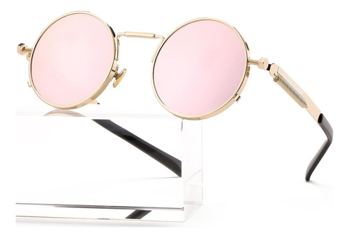 Gafas De Sol Redondas Aieyezo Oro Espejo Rosado Uv 100