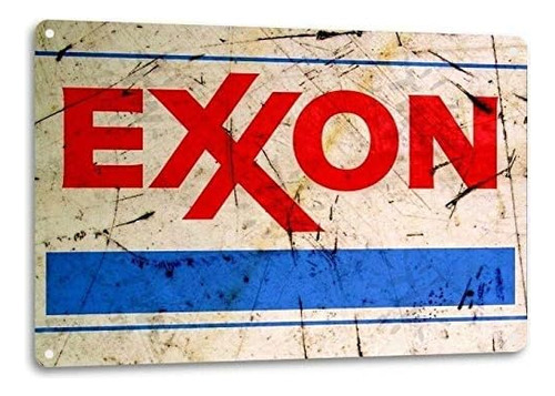 Cartel De Metal Rústico Aspecto Vintage De Exxon Gas G...
