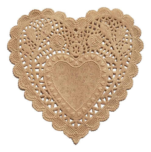 100 Blondas De Papel Corazon Calada 10 Cm Kraft Madera Deco