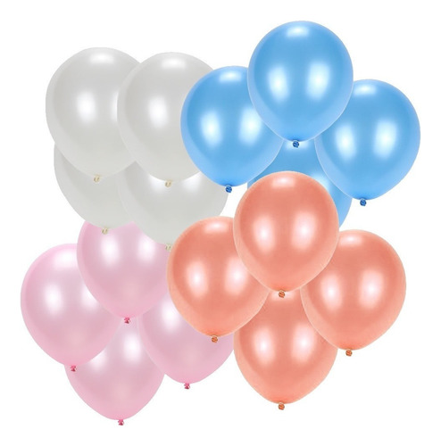 40un. Balões Grandes 12p Metalizados Azul Rosa Rosê E Branco