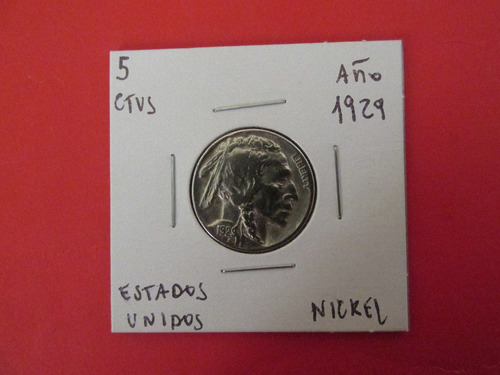 Antigua Moneda 5 Centavos Estados Unidos Nikel Año 1929