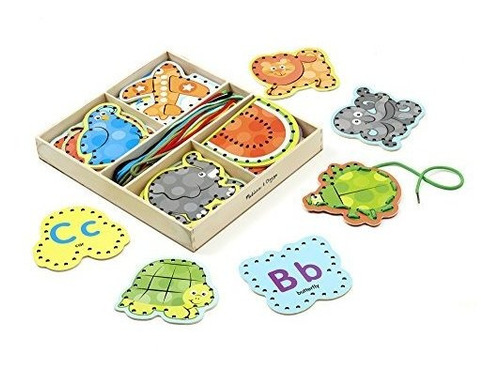 Melissa Y Doug Alphabet Tarjetas De Cordón De Madera Con Pan