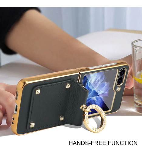Funda Cuero Pu Anillo Antigolpes Para Samsung Z Flip 6 Negro