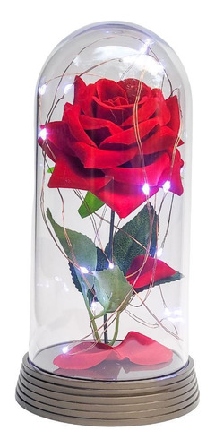 Luminária A Rosa Encantada Vermelha 20 Cm Base Ouro Frio