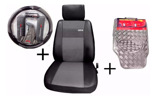 Fundas Cubre Asiento + Cubre Alfombras X4 Cubre Volante Gris