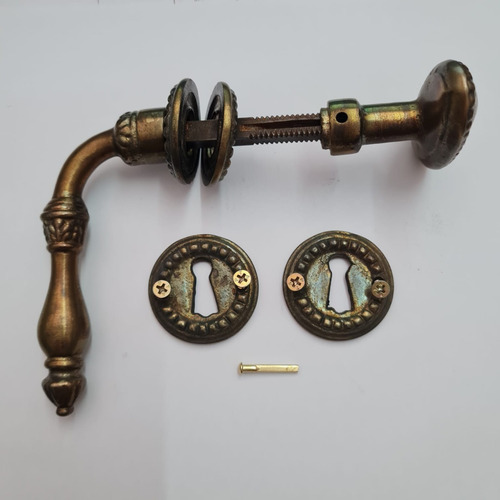 Imagen 2 de 10 de Picaporte Y Pomo Dorado Brillante En Bronce Macizo Artesanal