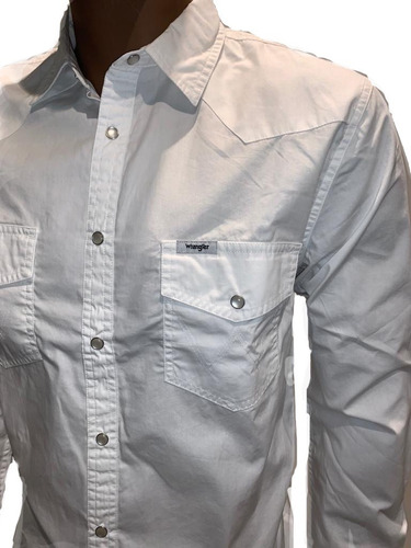 Imagen 2 de 4 de Camisa De T/ Jean Poplin Wrangler Hombre Original Blanca