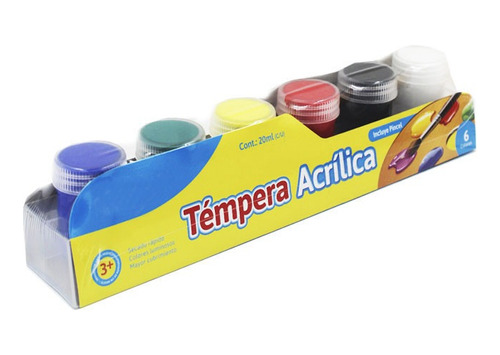 Pintura Tempera Pointer Acrílica 6 Colores 20ml Pincel