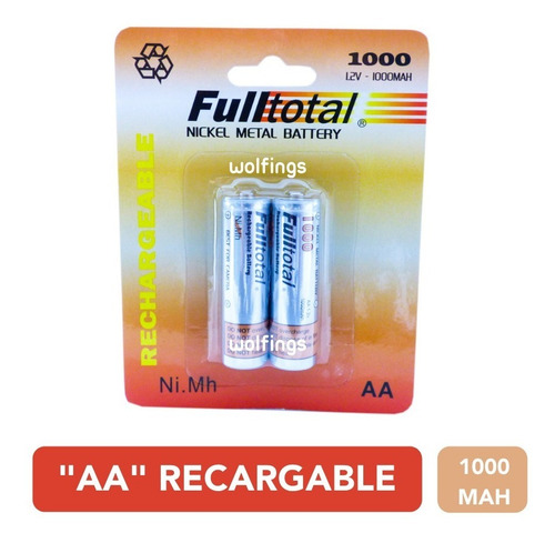 Imagen 1 de 4 de 2 Pilas Aa Recargables 1000 Mah Ni.mh Larga Duracion