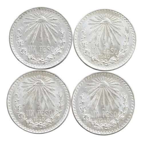 Lote 4 Monedas Pesos Resplandor Ley 0.720 Año De 1940