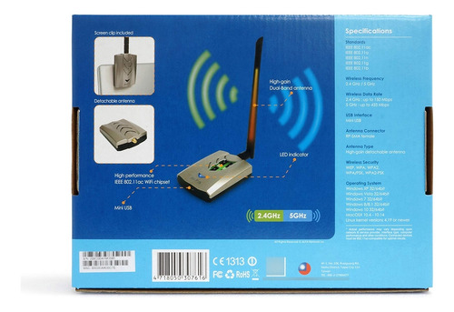 Adaptador Usb Alfa Awus036achm 802.11ac Wifi Range Boost,