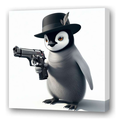 Cuadro 60x60cm Pinguino Gangster Mafia Con Una Pistola