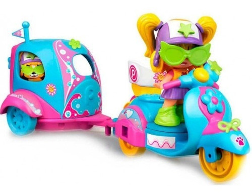 Imagen 2 de 9 de Pinypon Vehiculo Moto Con Carro Transporta Su Mascota 16247