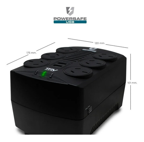 Imagen 2 de 10 de Estabilizador De Tension Trv Powersafe Usb 6tomas/usb/rj45