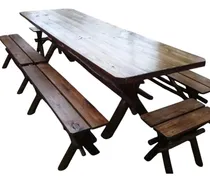 Comprar Mesa Rustica De Quincho 3x90 Con 6 Bancos Sin Respaldo