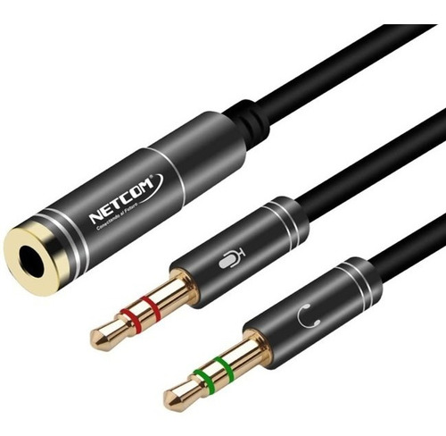 Cable Splitter Audio Y Micrófono Netcom 2 Macho A 1 Hembra