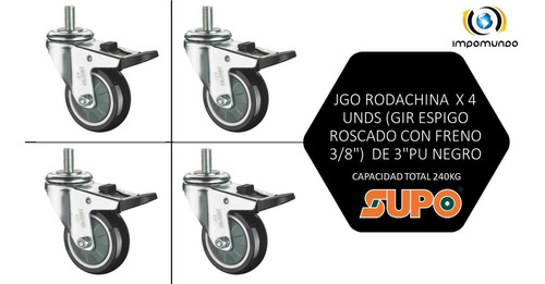 Jgo Rodachina X4 Unds (gir Espigo Rosca-freno 1/2 ) 3- 240kg