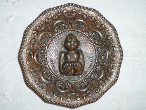 Antiguo Platito Metal Muñeco Niño Billiken Suerte 