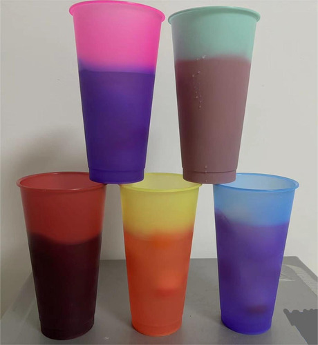 Vasos Magicos Cambian De Color Con Tapa Y Popote 700ml 10pzs