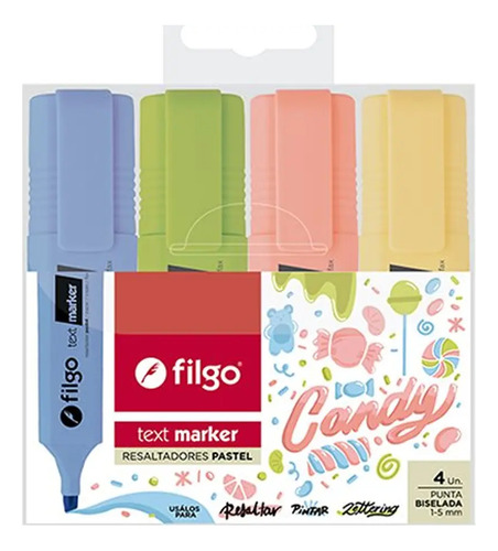 Set 4 Destacadores Filgo Text Marker Colores Pasteles