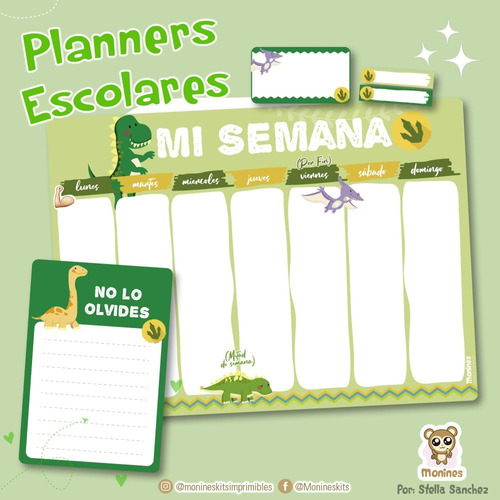 Etiquetas Escolares + Planner  Y Notas Imprimibles Dinos