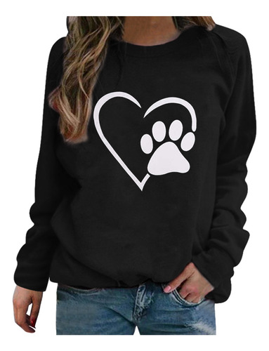 Sudadera Redonda Con Estampado De Patas De Perro En Forma De