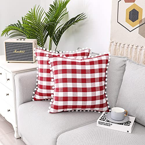 Buffalo Check Throw Pillow Covers Set Of 2, Red And Whi...
