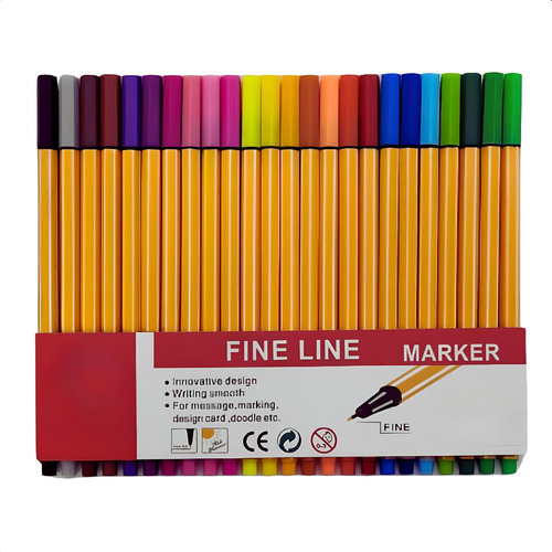 Kit Caneta Fine Line Cores Ponta Fina 0.4mm Tinta Kit 24 Cores