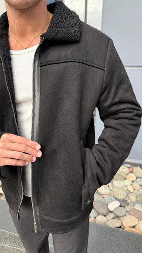 Campera De Cuero Mónaco Con Gamuza Y Corderito Adentro
