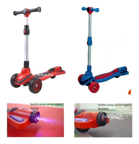 Scooter Para Niño Niña Musical Con Humo Y Set De Proteccion Color Rojo/azul