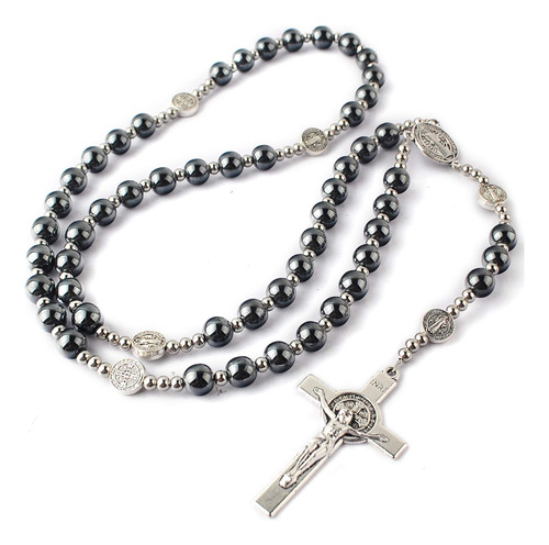 Rosario De Hematita 8 Mm Con Abalorio Acero Inoxidable 4 Mm