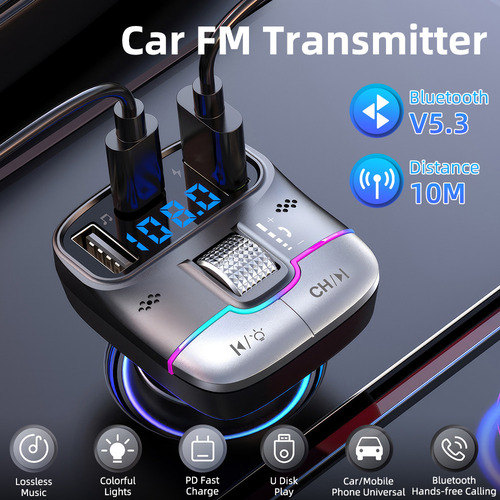 Transmisor Bluetooth 5.3 Fm, Adaptador De Coche, Carga Inalá
