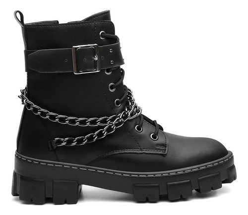 Bota Coturno Feminino Tratorado Corrente Moda Rock Blogueira