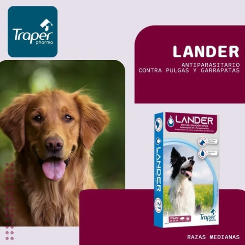 Antiparasitario Pipeta Lander De Traper Pharma 10-25 Kilos