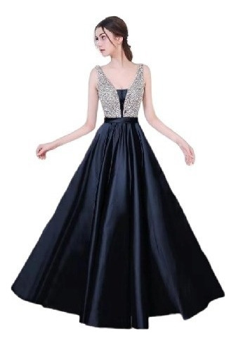 Vestido De Fiesta De Elegante Noche De Pedrería Y Satin .