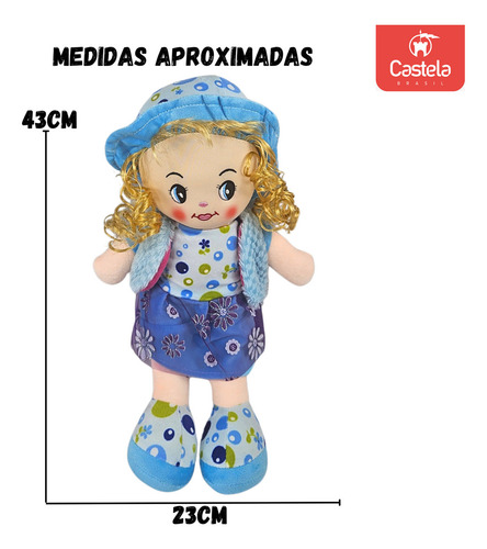 Pelúcia Boneca De Pano Cabelo Cacheado Loiro Sortido Castela