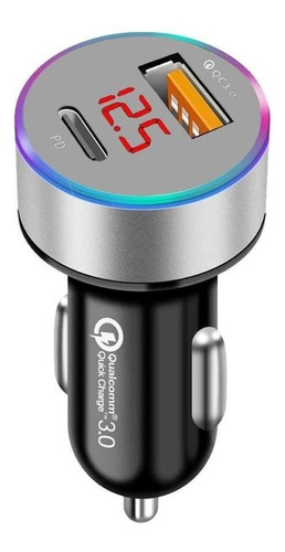 Turbo Cargador Auto Carga Rapida Usb Tipo C / Qc 3.0 Led