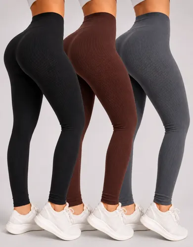 Kit 3 Calças Legging Peluciada Térmica Canelada Aveludada Kit Preta/marrom/cinza Único