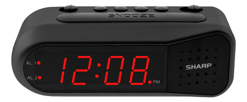 Sharp Digital Alarm Clock  Black Case With Red Leds - Ascen